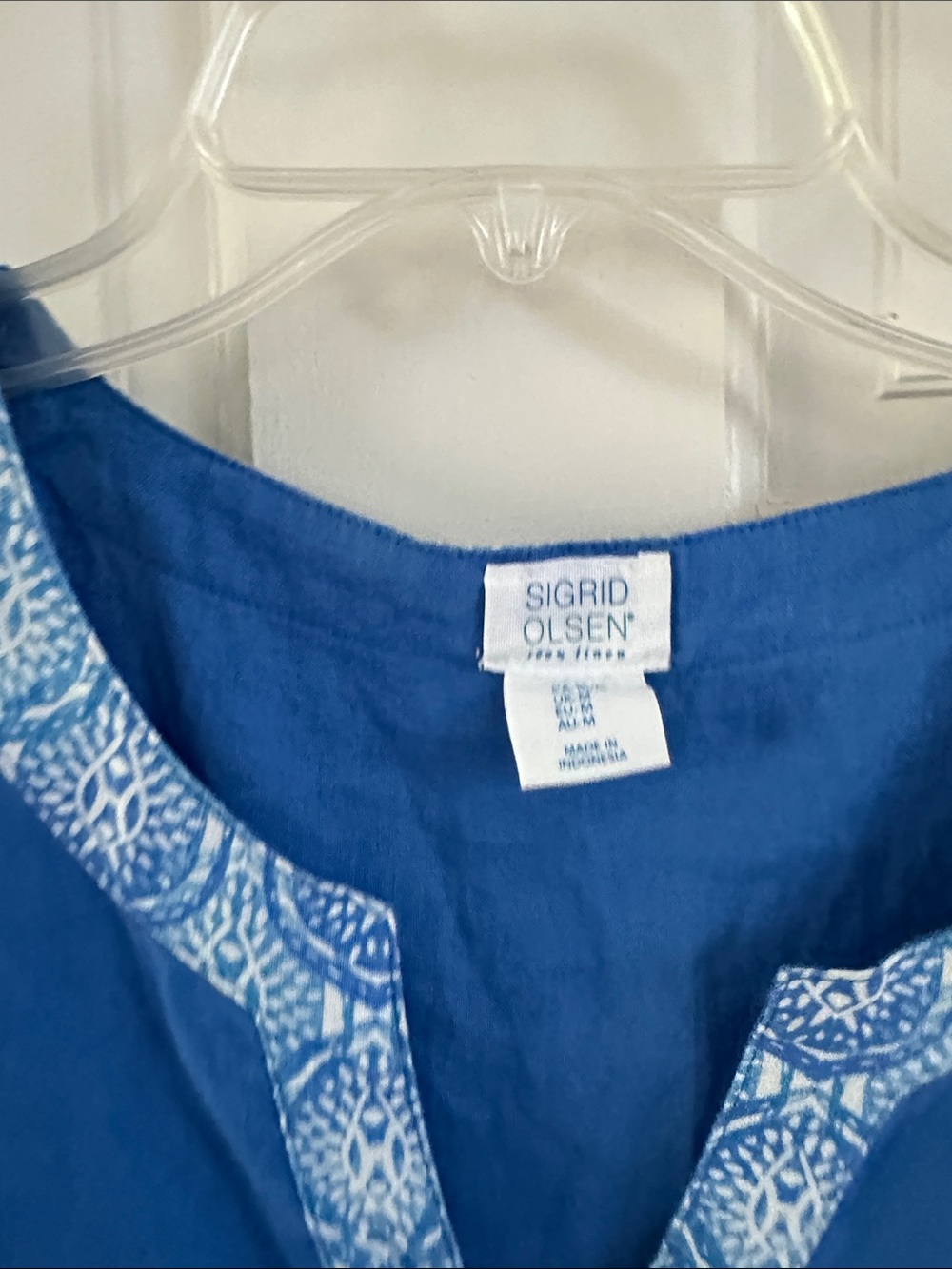 Sigrid Olsen Royal Blue Tunic with White Patterned Trim